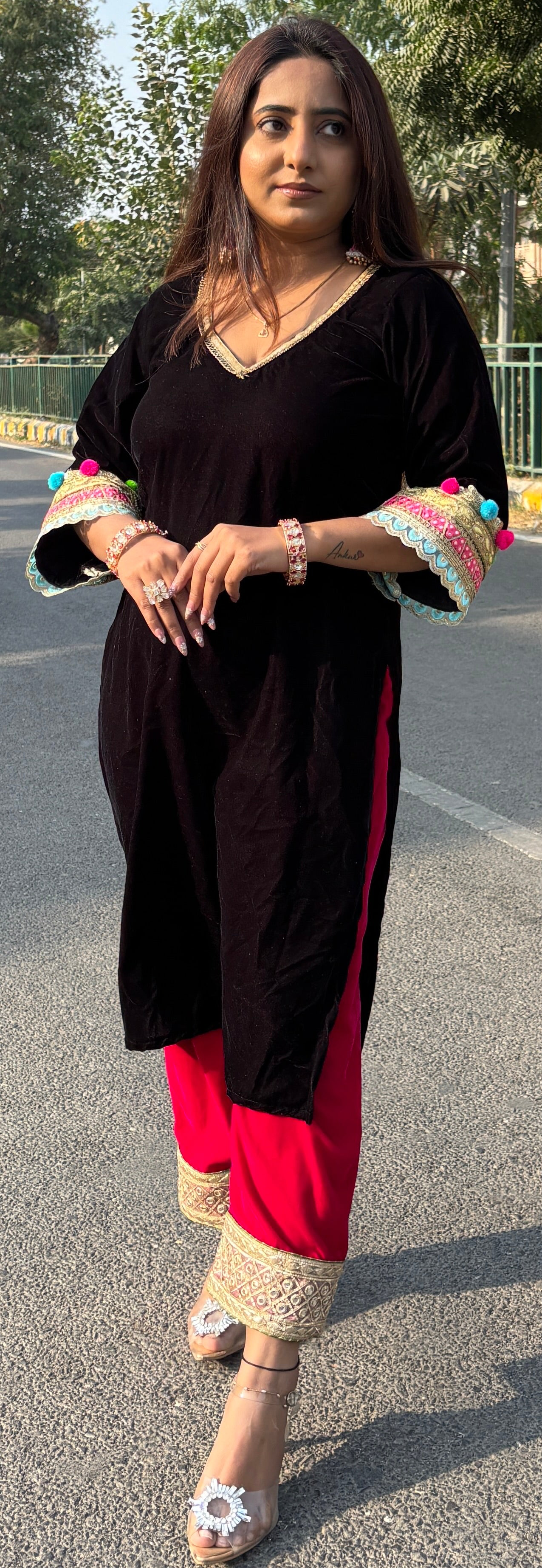 Pakistani velvet black kurta set