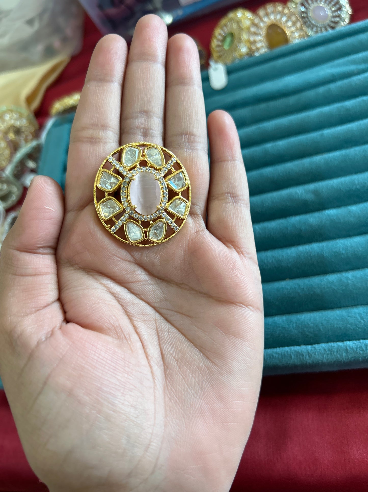 Oval shape polki finger ring