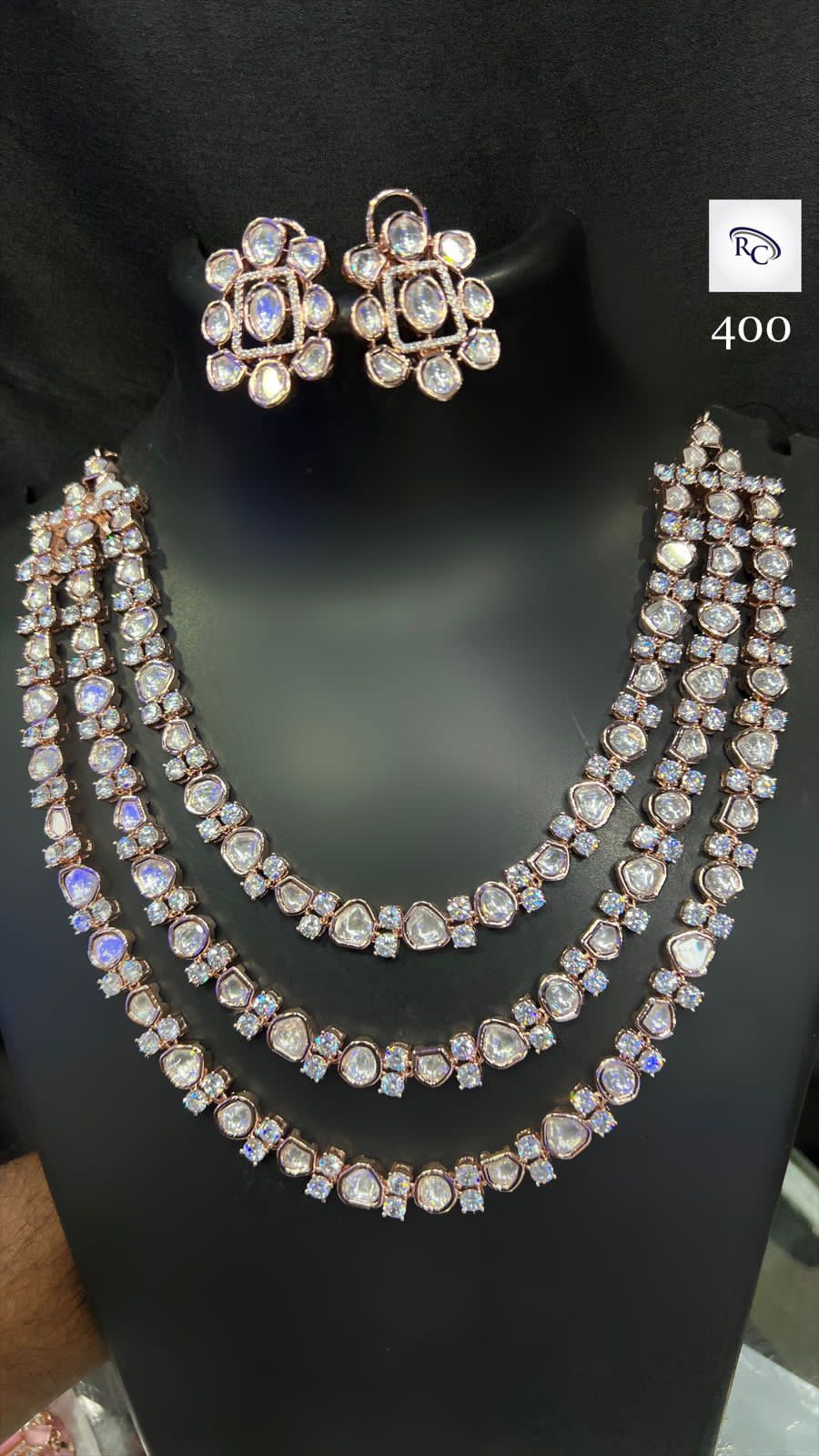 Rosegold three layer polki necklace