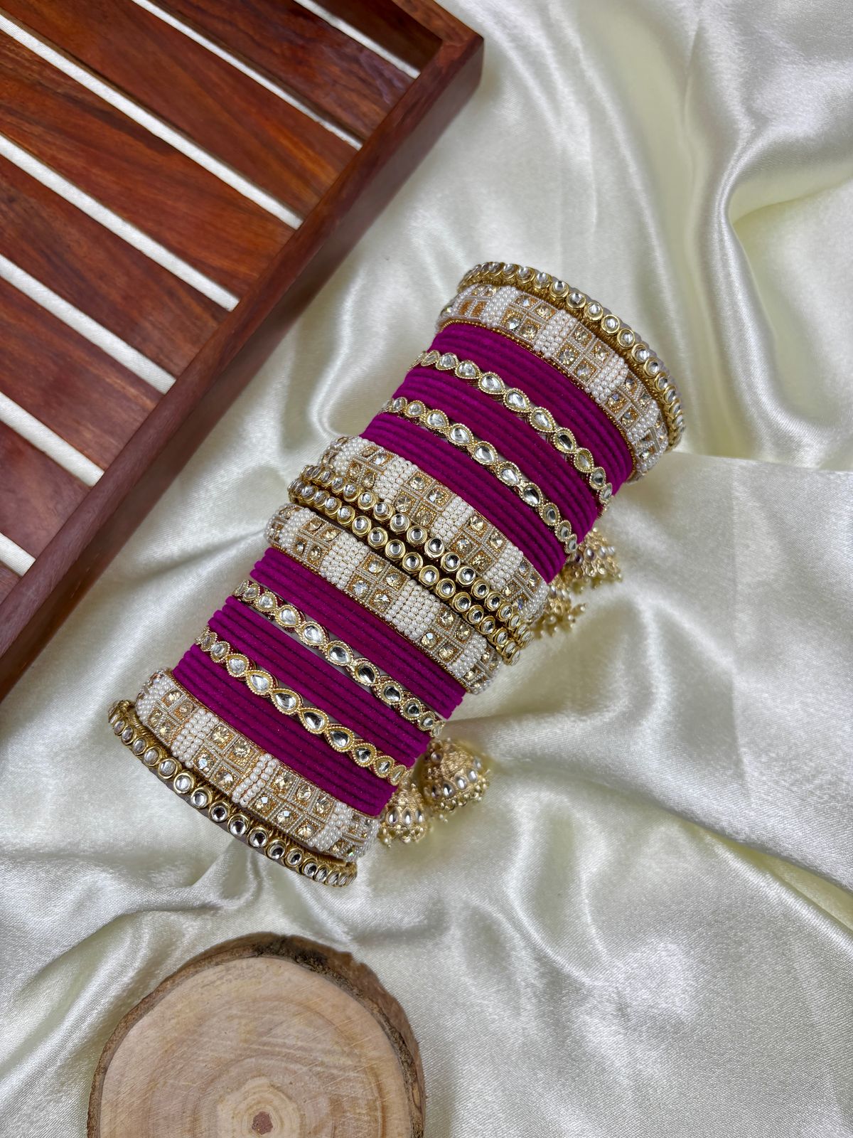 Kundan bangle set with jhumki hangings