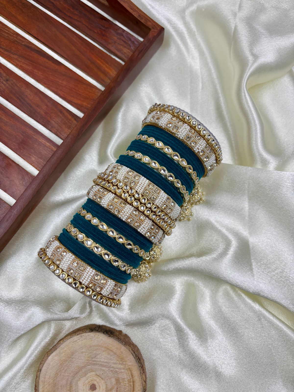 Kundan bangle set with jhumki hangings