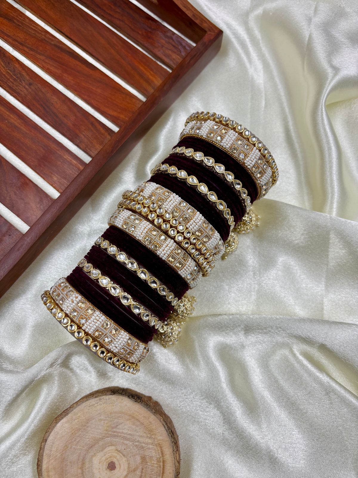 Kundan bangle set with jhumki hangings