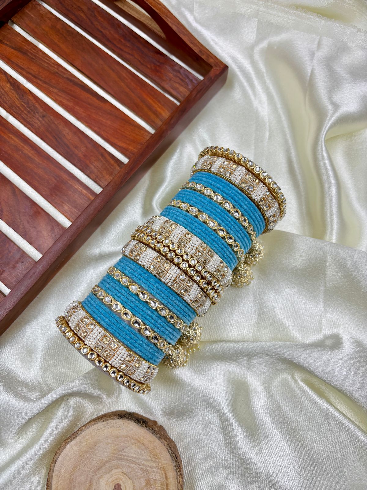 Kundan bangle set with jhumki hangings