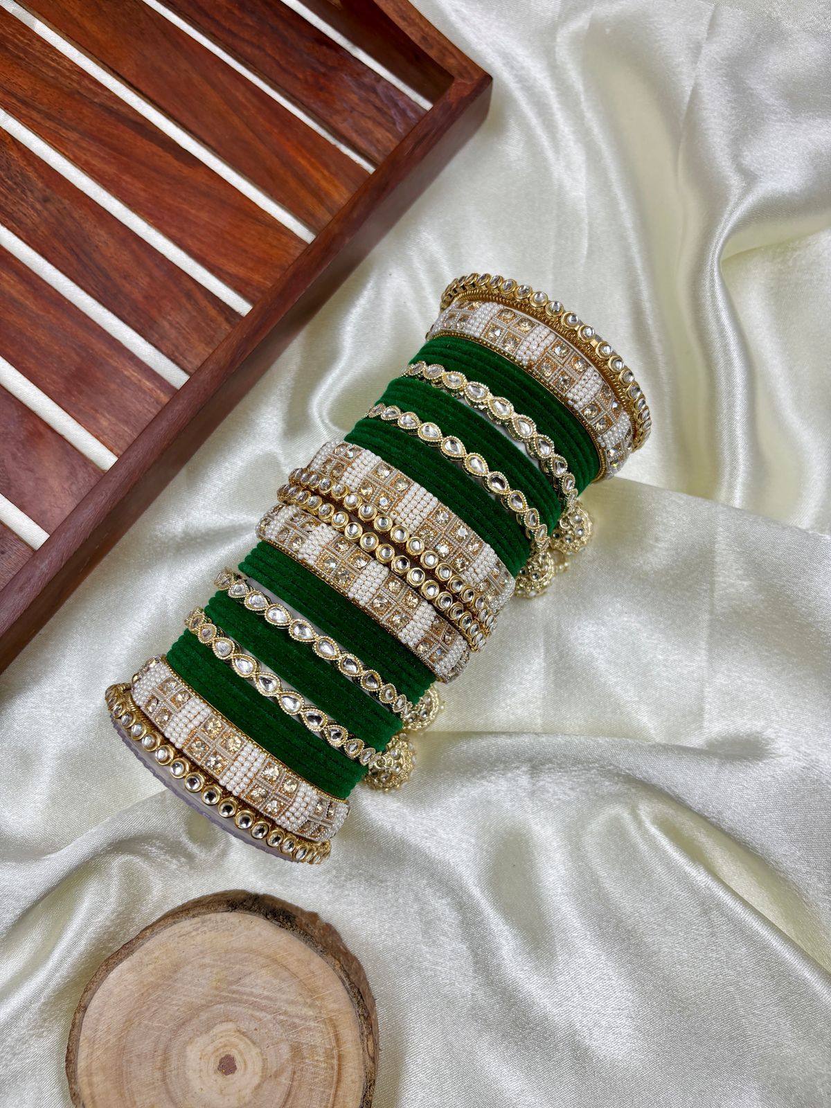 Kundan bangle set with jhumki hangings