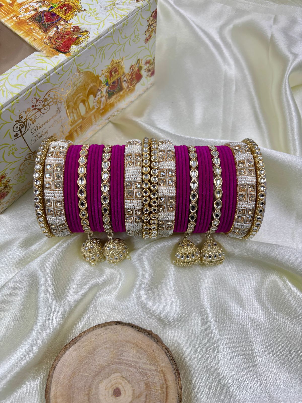 Kundan bangle set with jhumki hangings
