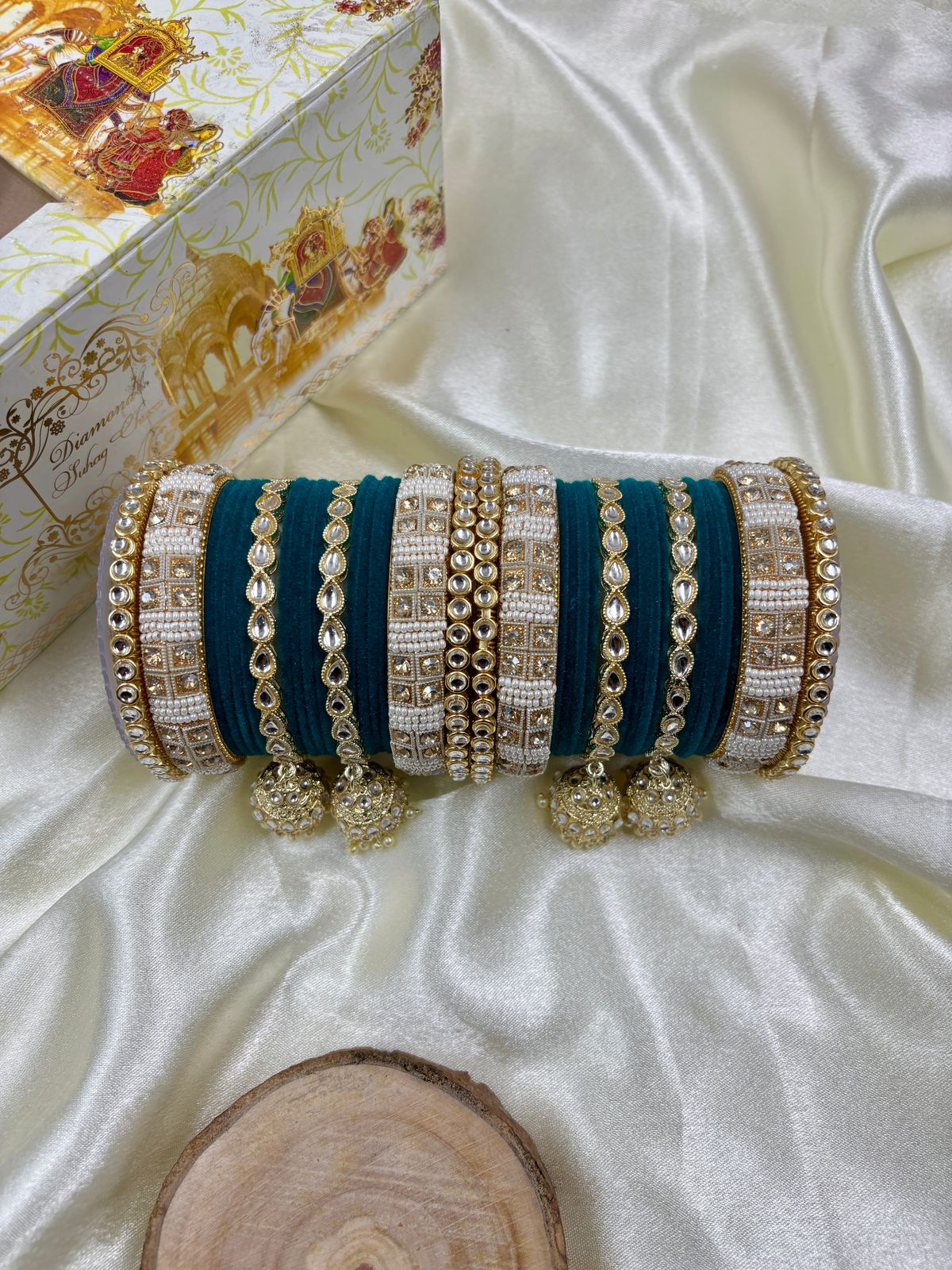 Kundan bangle set with jhumki hangings