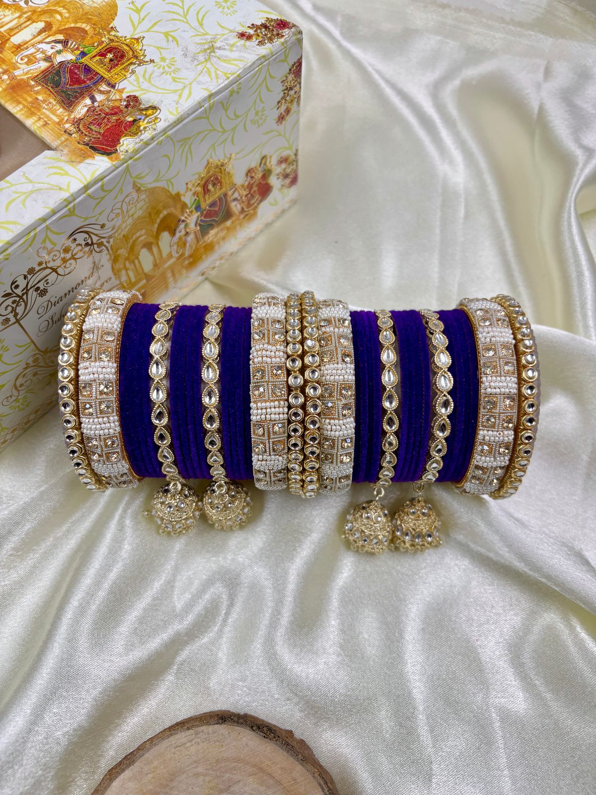 Kundan bangle set with jhumki hangings