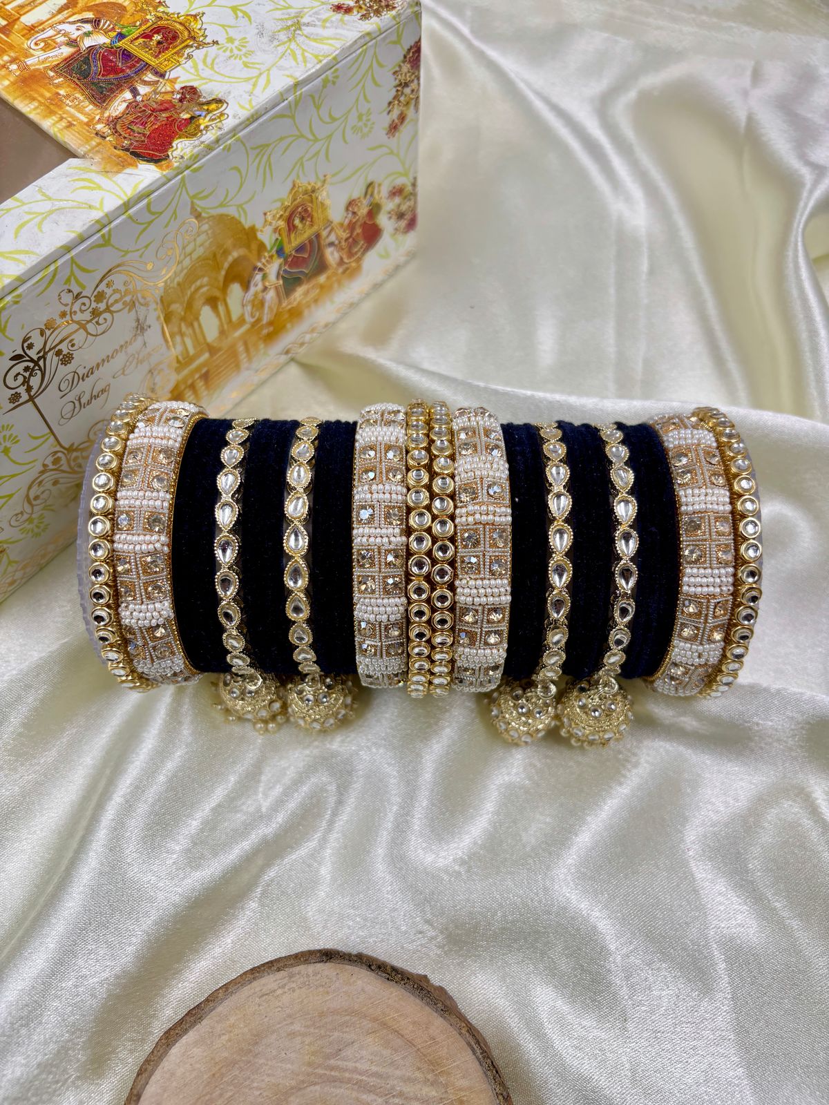 Kundan bangle set with jhumki hangings