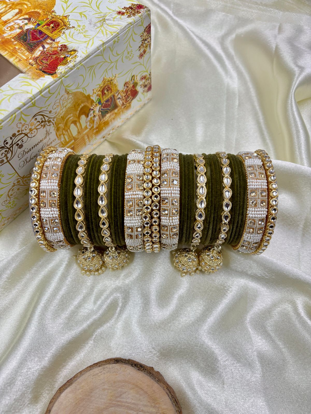 Kundan bangle set with jhumki hangings