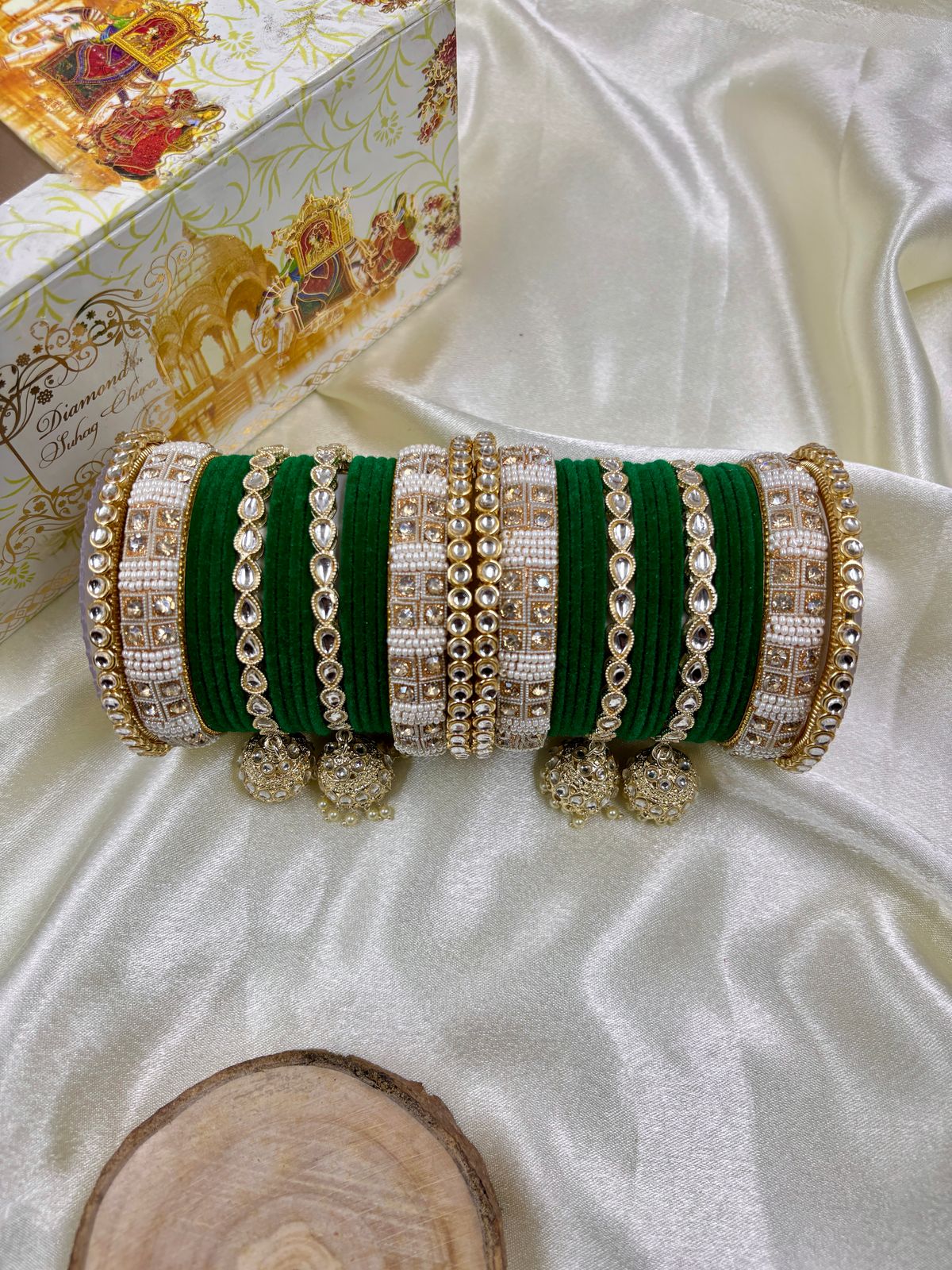 Kundan bangle set with jhumki hangings