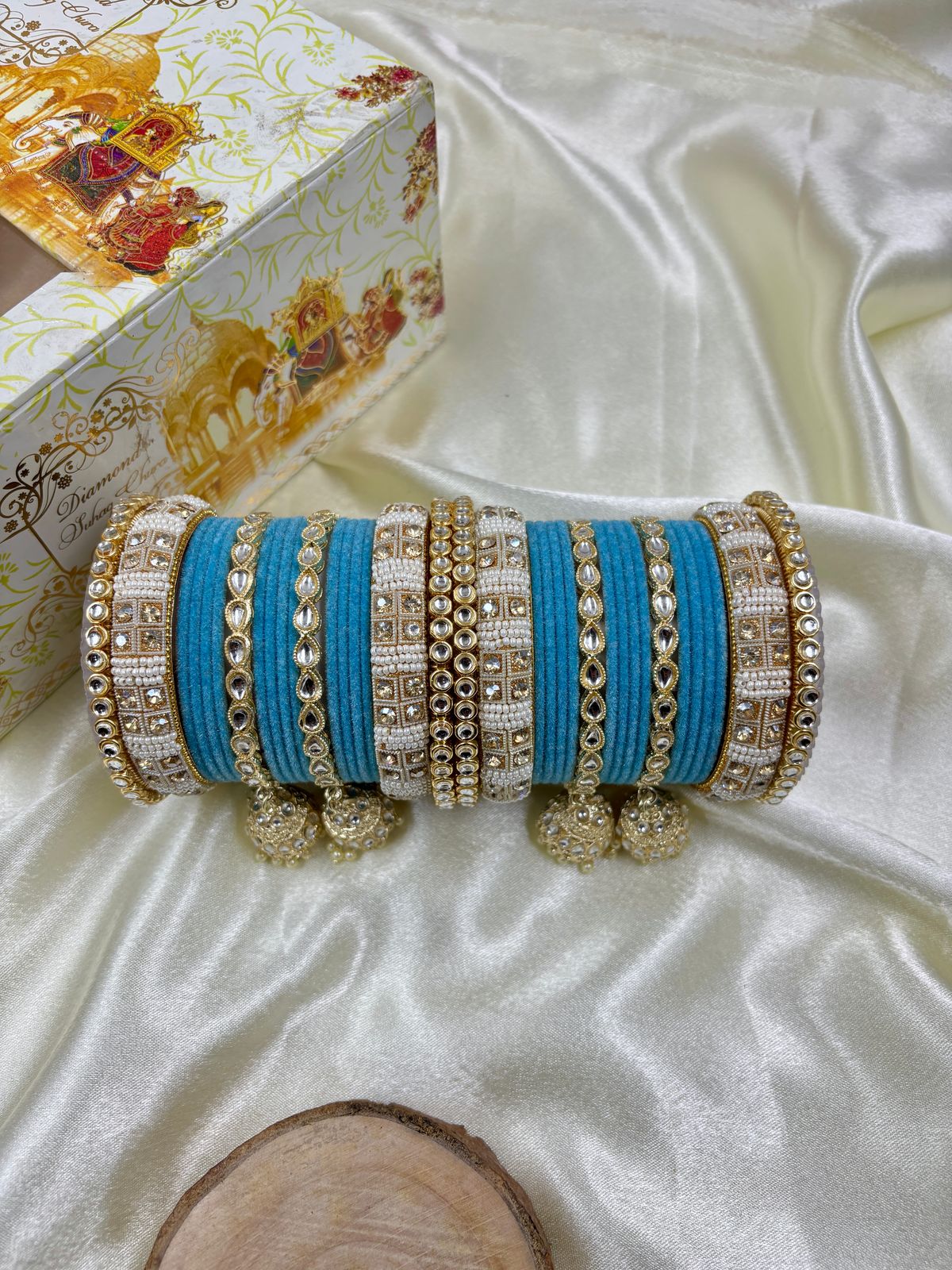Kundan bangle set with jhumki hangings
