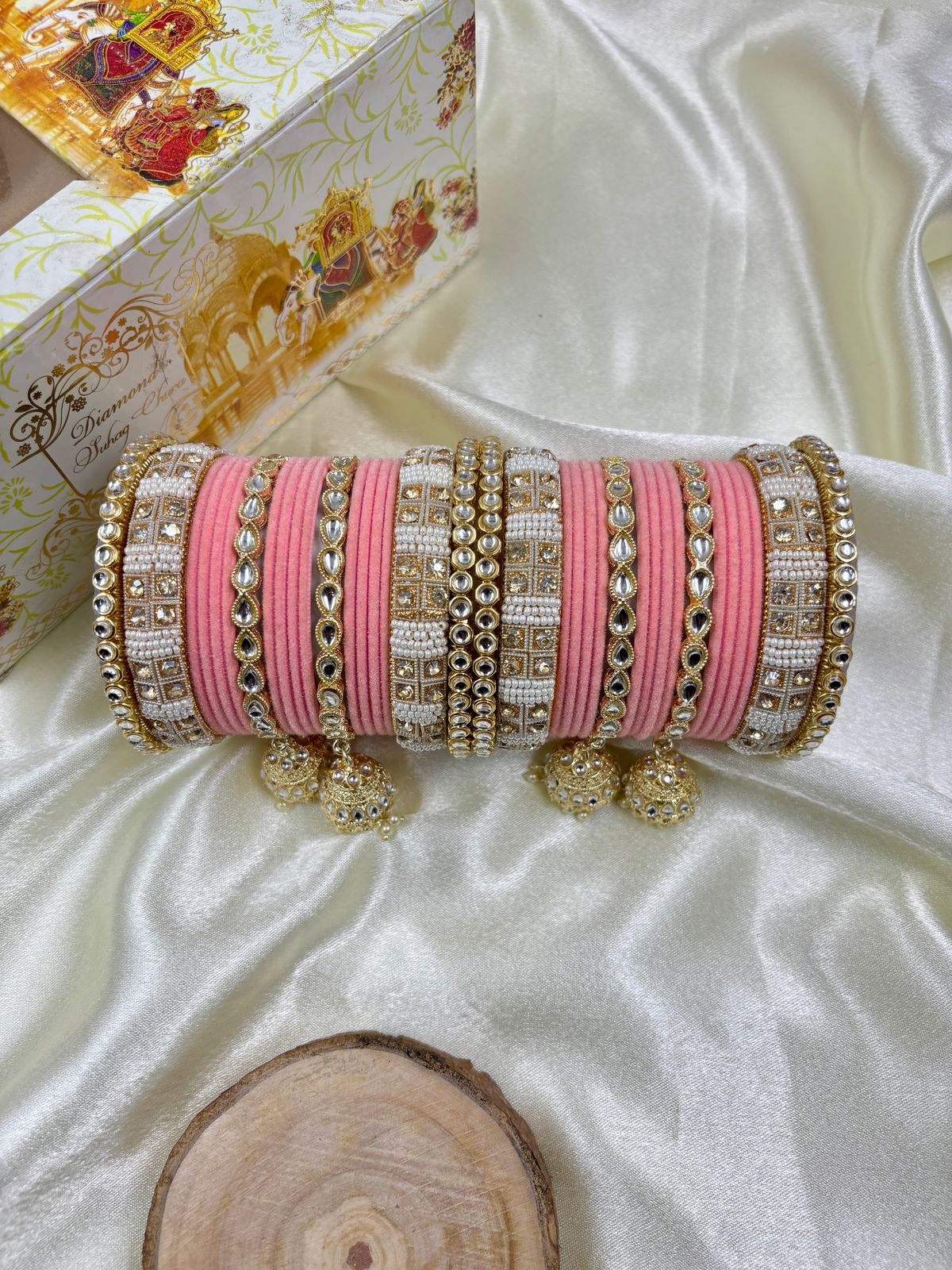 Kundan bangle set with jhumki hangings