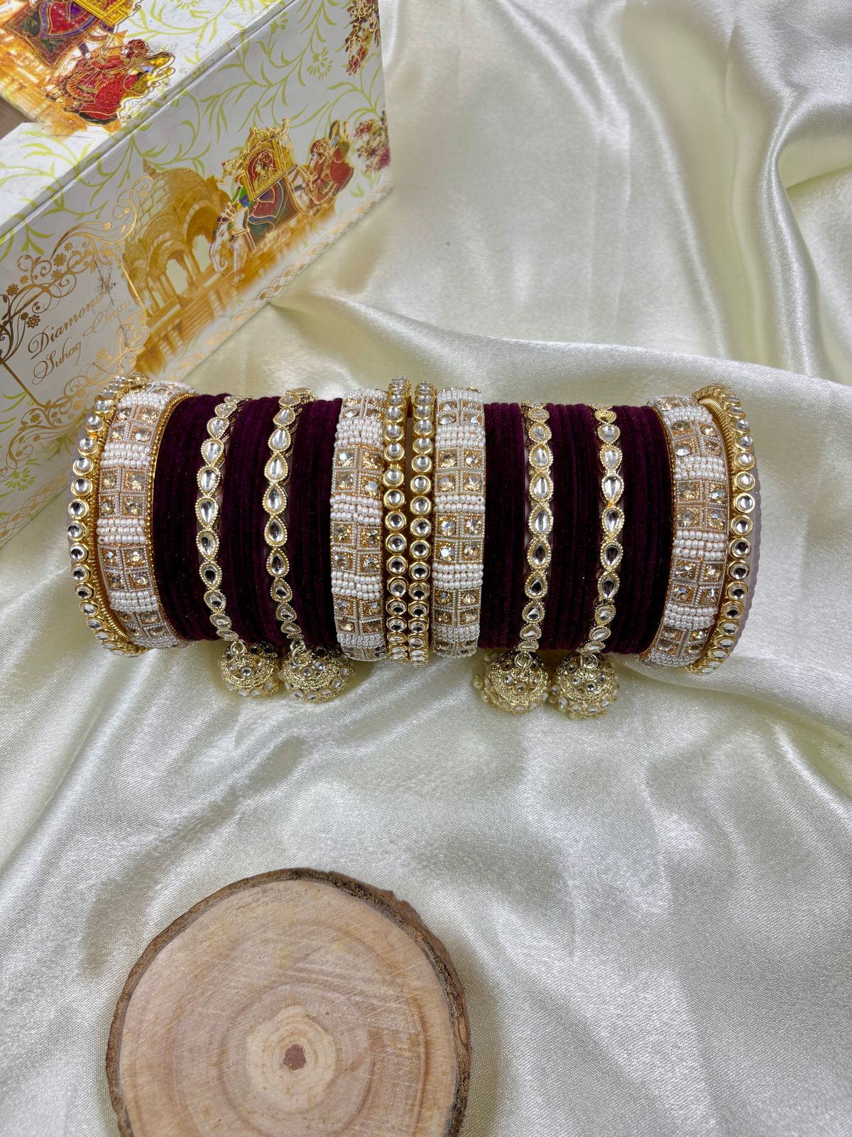 Kundan bangle set with jhumki hangings