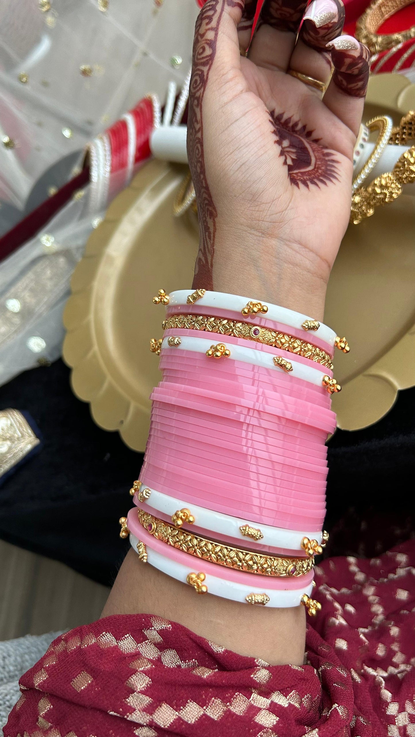 Viral Blush pink chooda with golden Accents