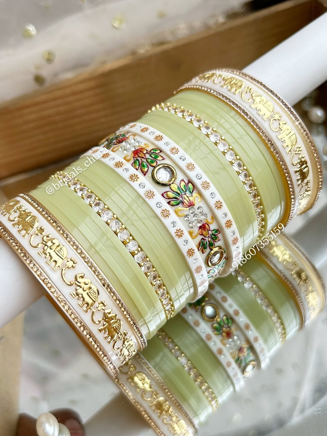 Pista green hand-painted chura