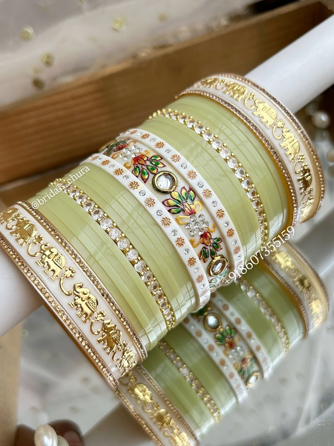 Pista green hand-painted chura