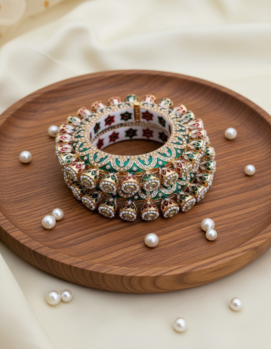 'Mrinalini' Green meenakari openable bangels