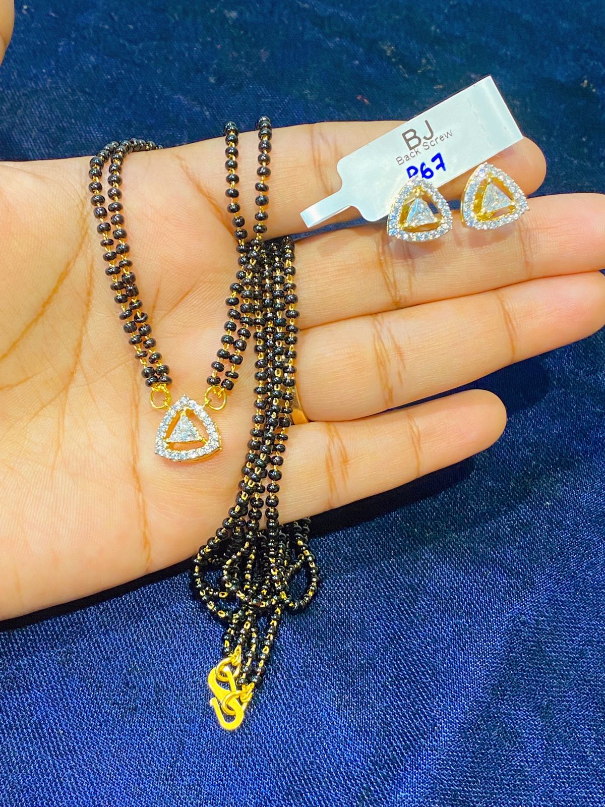 Triangle shape diamond mangalsutra with studs