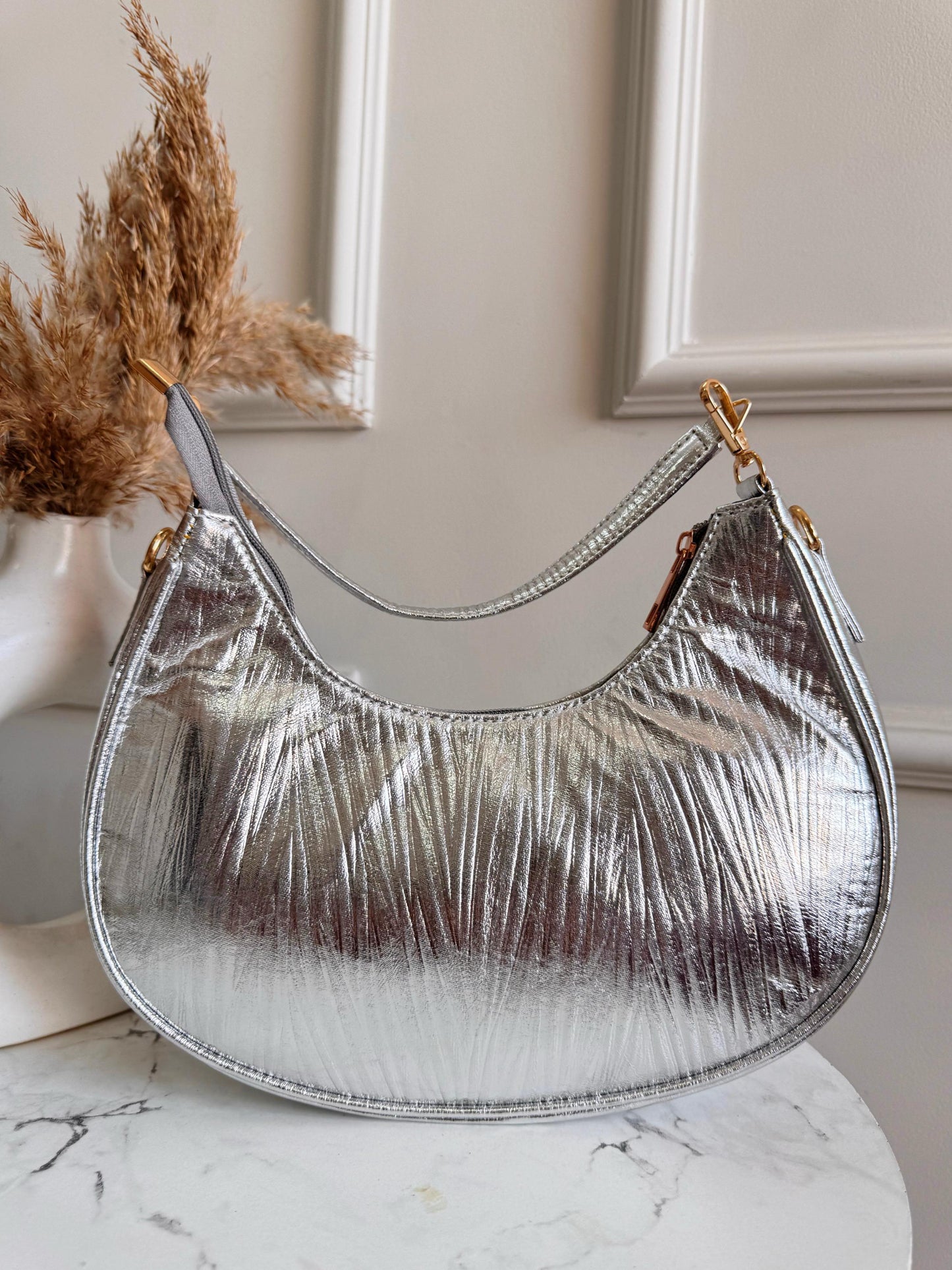 Mettalic hobo sling party bag