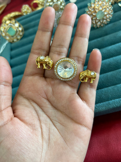 'Manjot' polki elephnt motif Finger ring