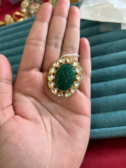 Oval shape cocktail polki ring