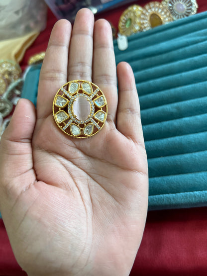 Oval shape polki finger ring