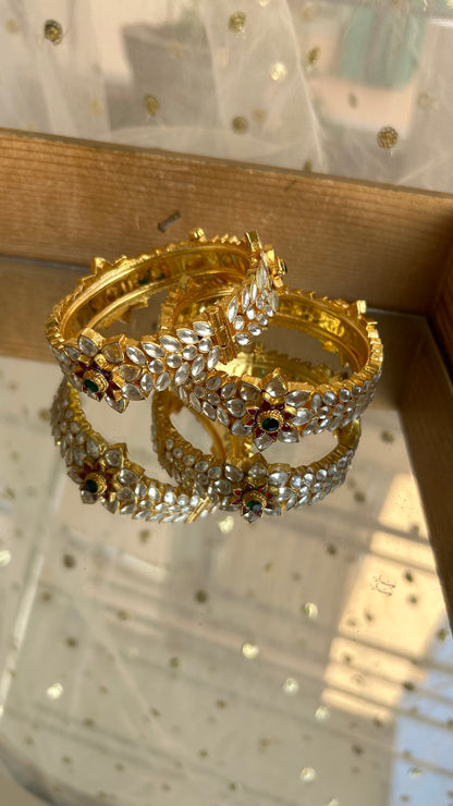 'Anaya' Openable pachi kundan 3D flower design Bangles