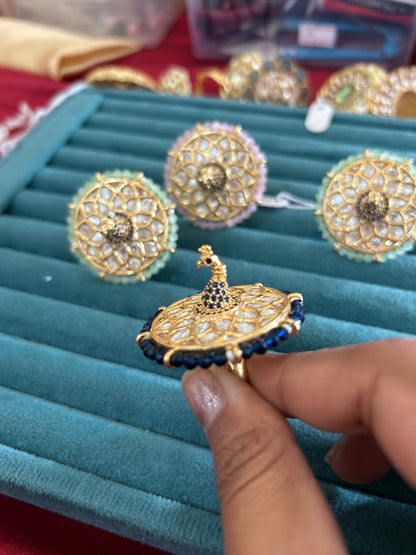 3D peacock Ring polki stones