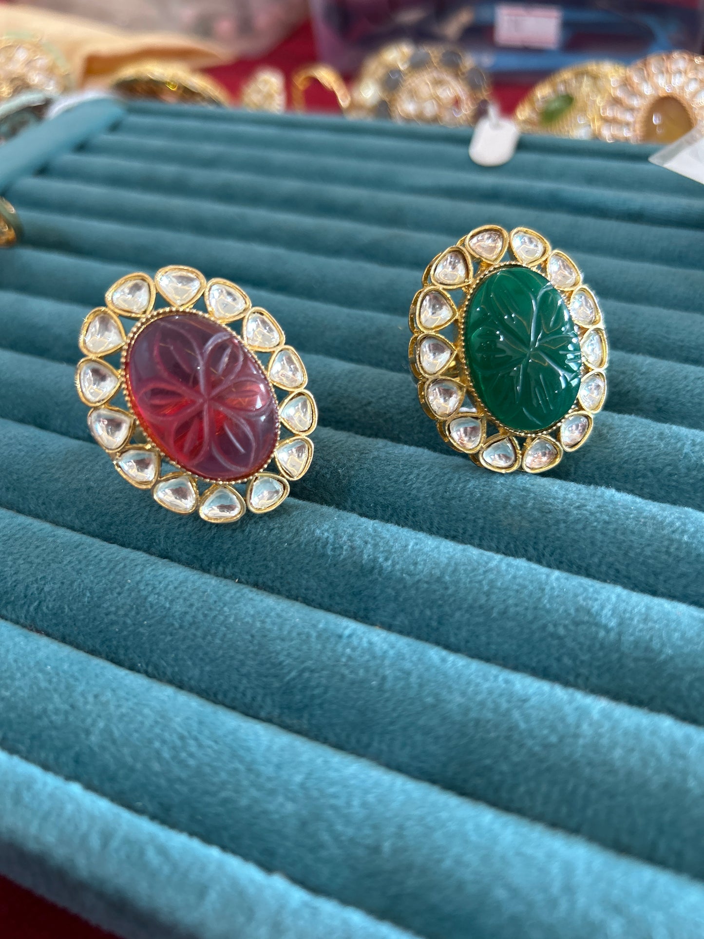 Oval shape cocktail polki ring