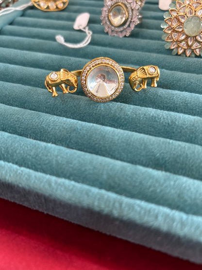 'Manjot' polki elephnt motif Finger ring