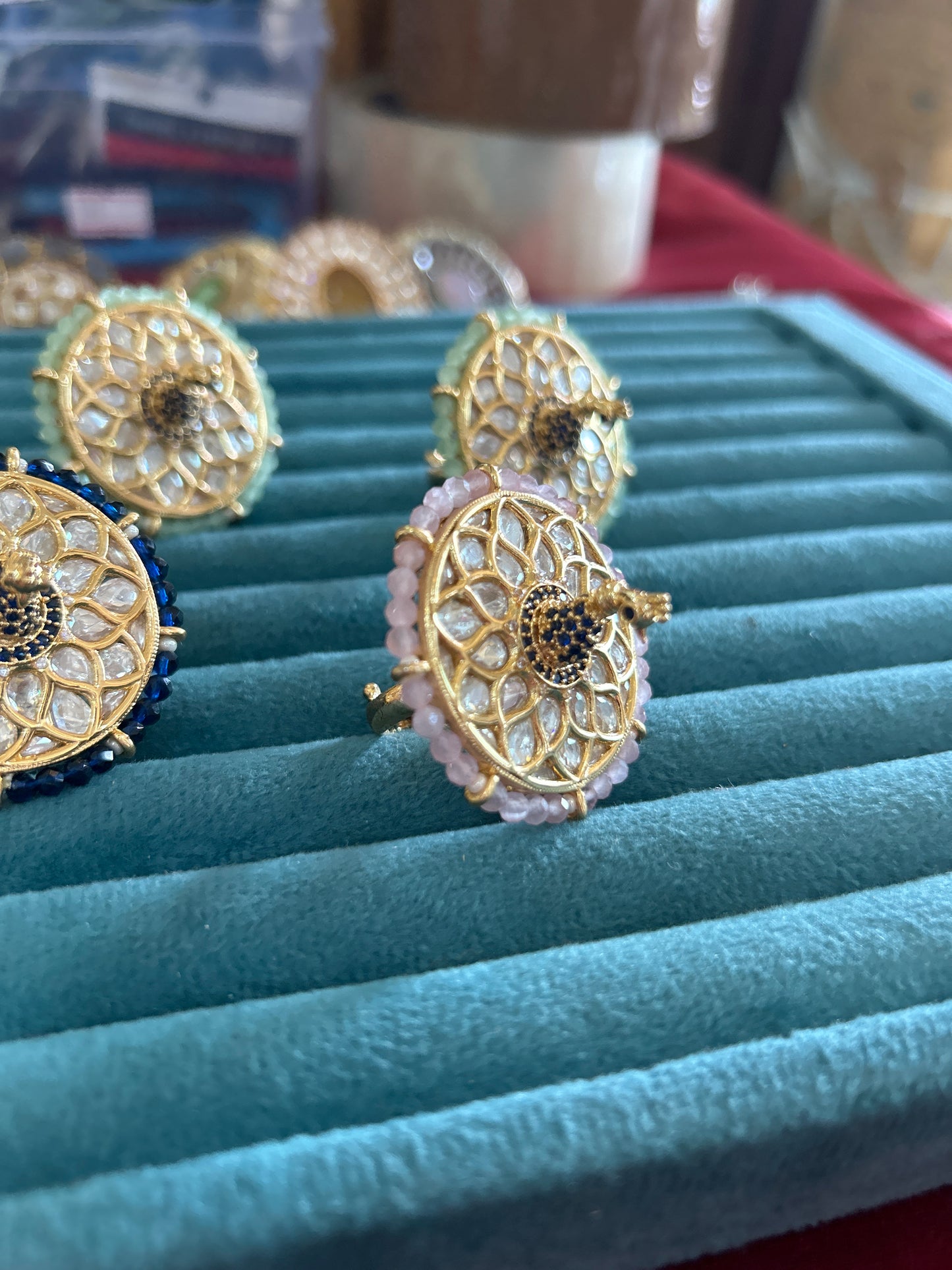 3D peacock Ring polki stones