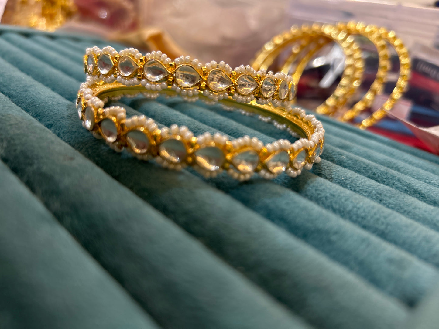 ‘’Rhea’ pachi kundan drop shape bangels