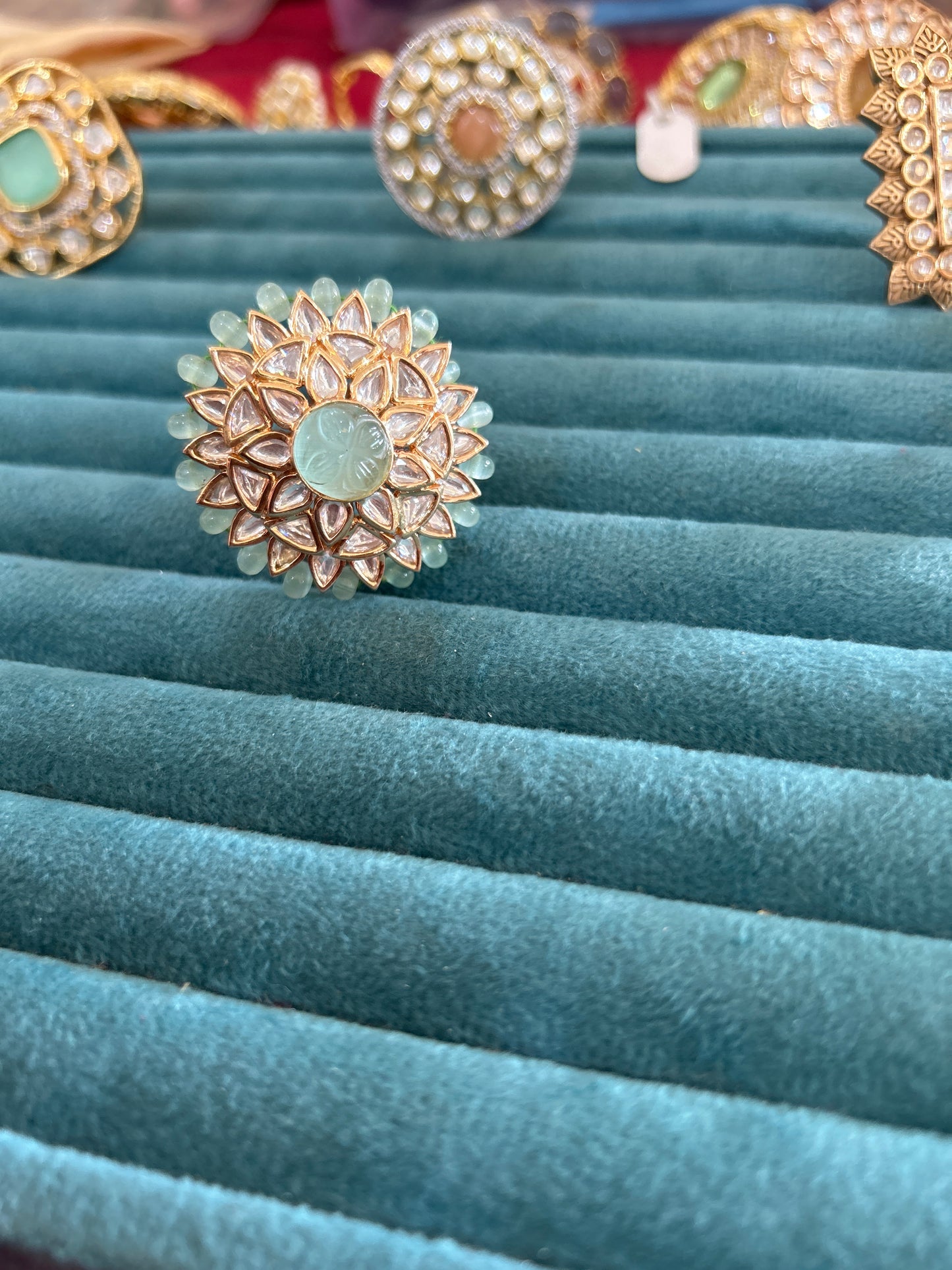 Mint blue round cocktail ring