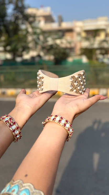 Ivory pearl golden embroidered hairband