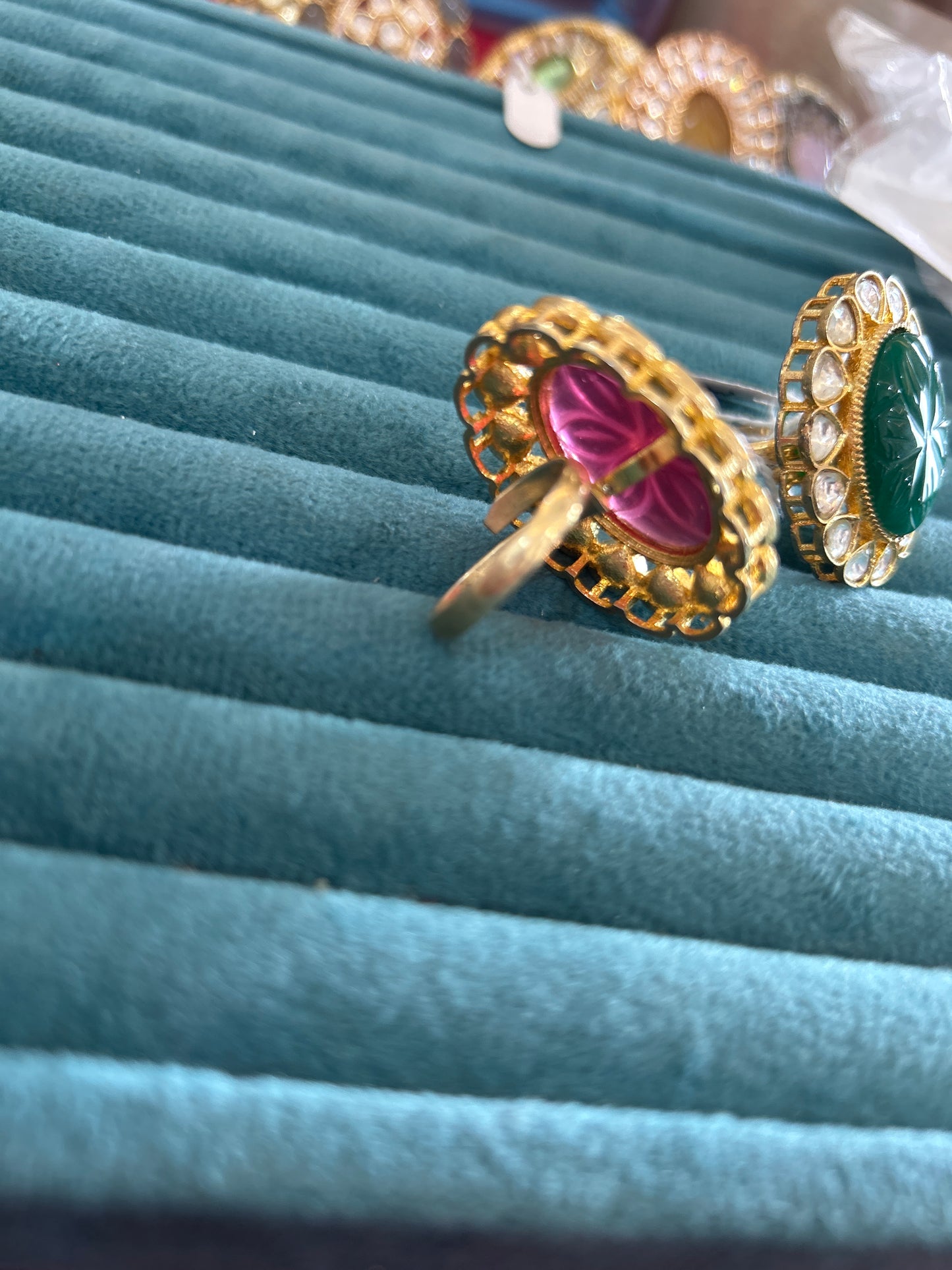 Oval shape cocktail polki ring