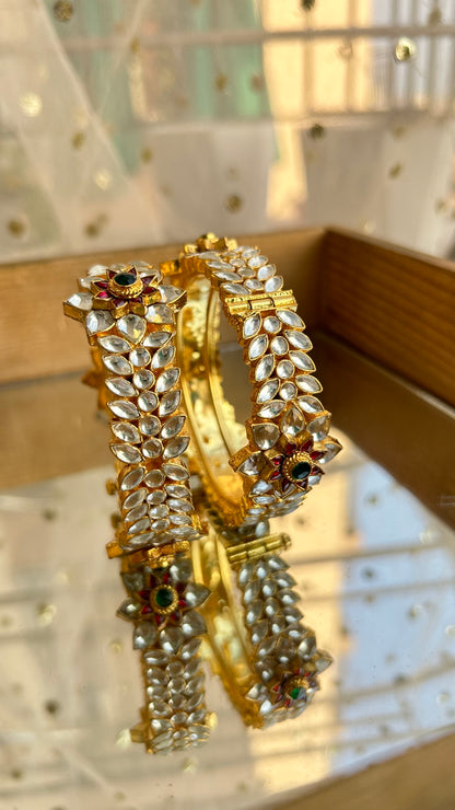 'Anaya' Openable pachi kundan 3D flower design Bangles