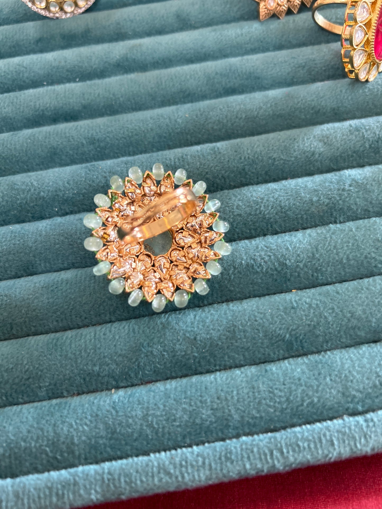 Mint blue round cocktail ring