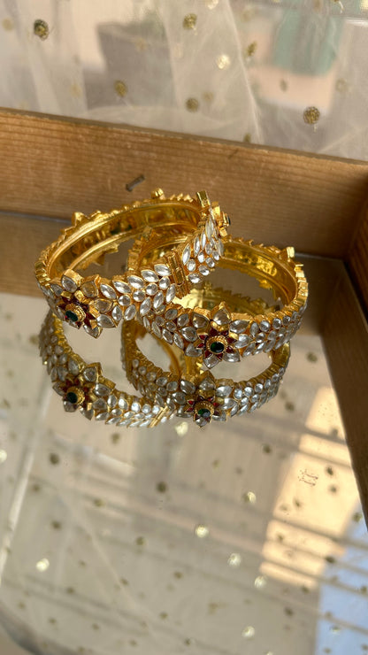 'Anaya' Openable pachi kundan 3D flower design Bangles