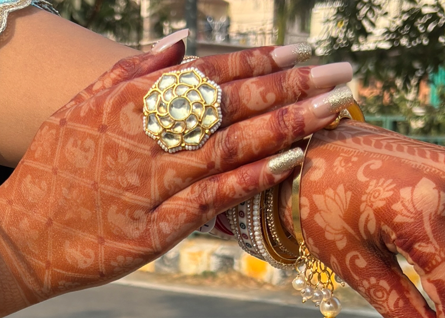 Pachi kundan finger ring