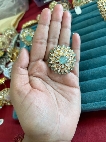 Mint blue round cocktail ring