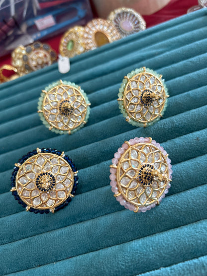 3D peacock Ring polki stones