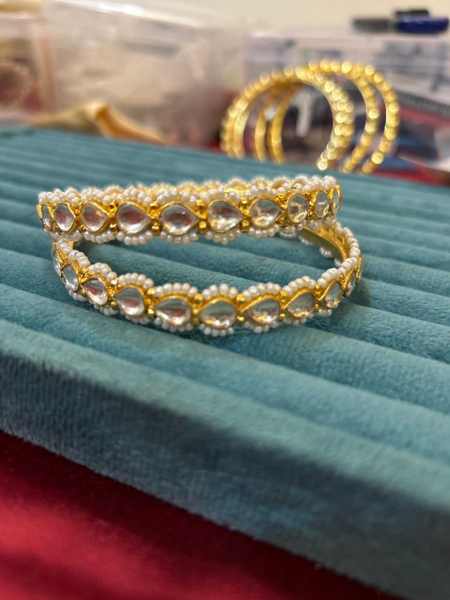 ‘’Rhea’ pachi kundan drop shape bangels