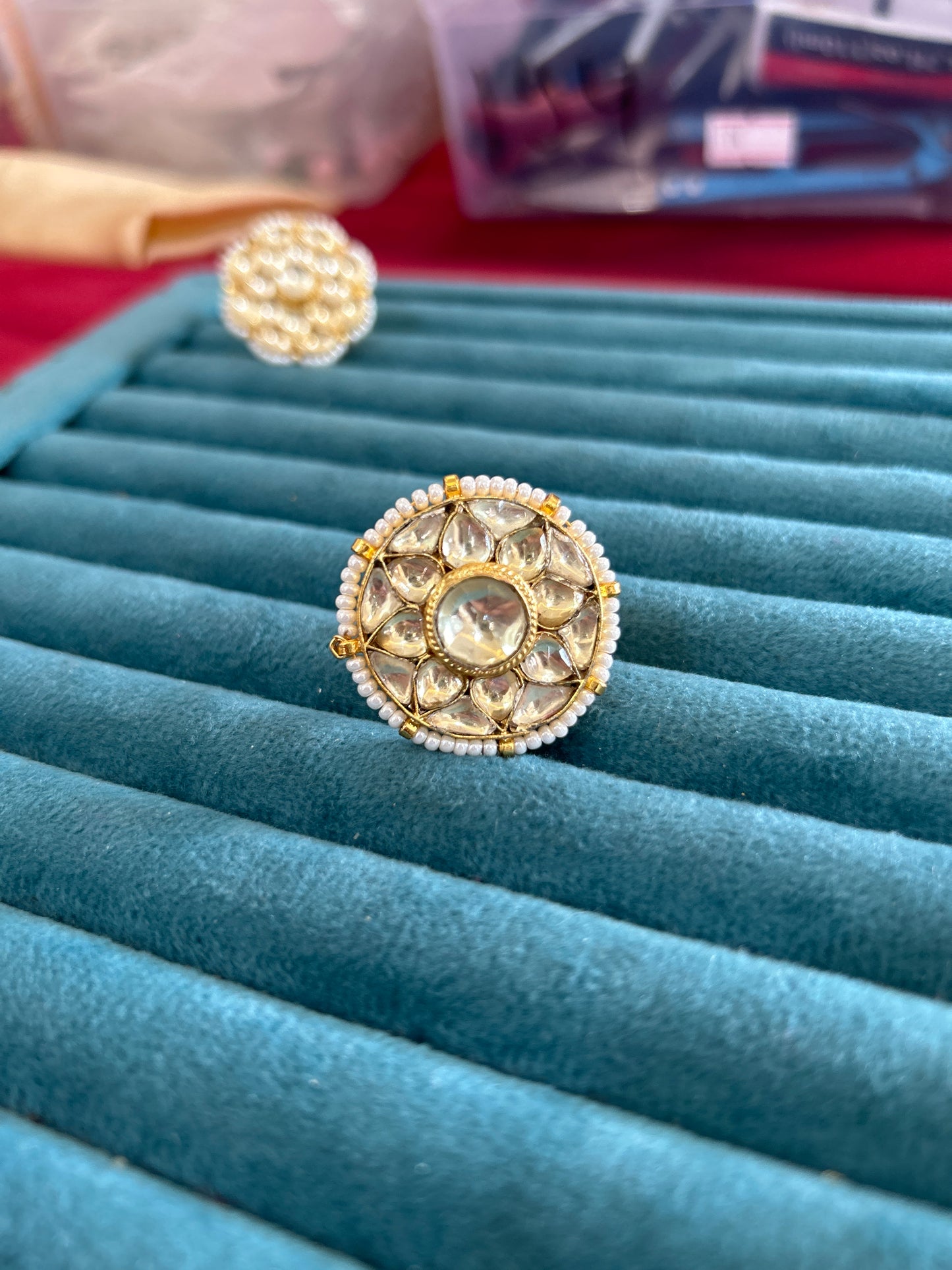 'Manu' Pachi kundan adjustable finger ring