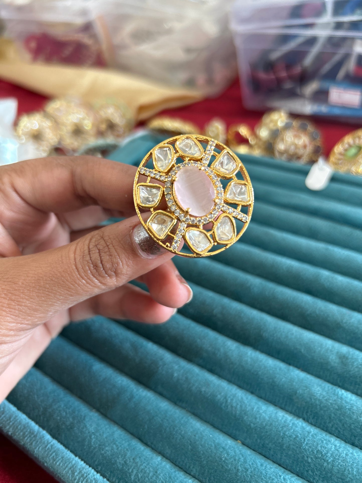 Oval shape polki finger ring