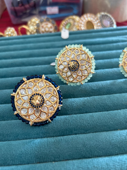 3D peacock Ring polki stones
