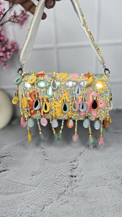 Bohemian mirror flap clutch