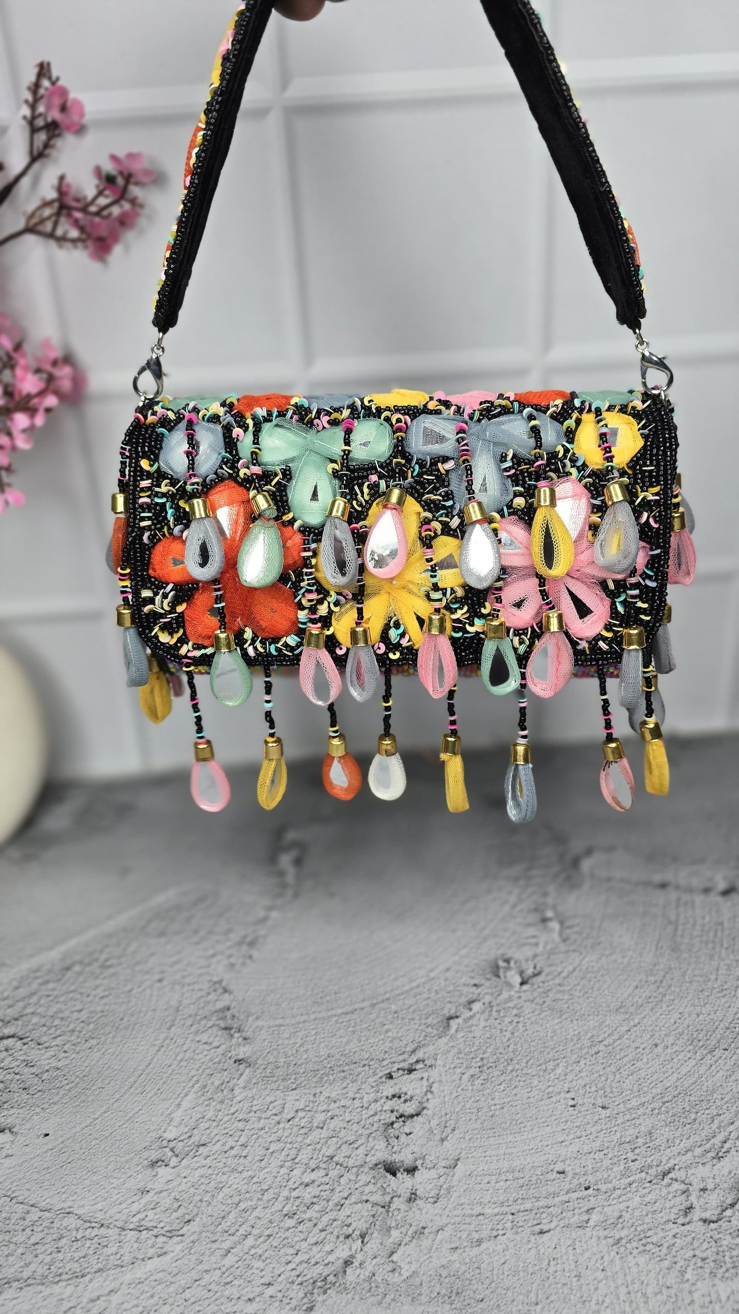 Bohemian mirror flap clutch