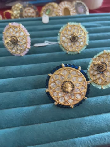3D peacock Ring polki stones