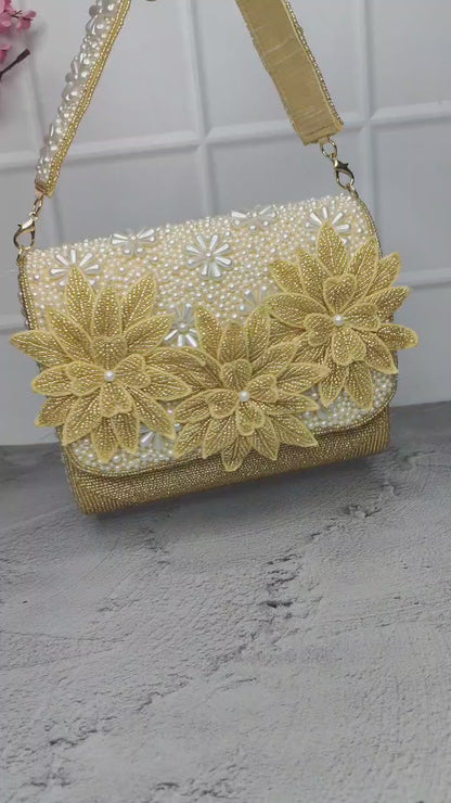 3D flower embroidered Hand Bag