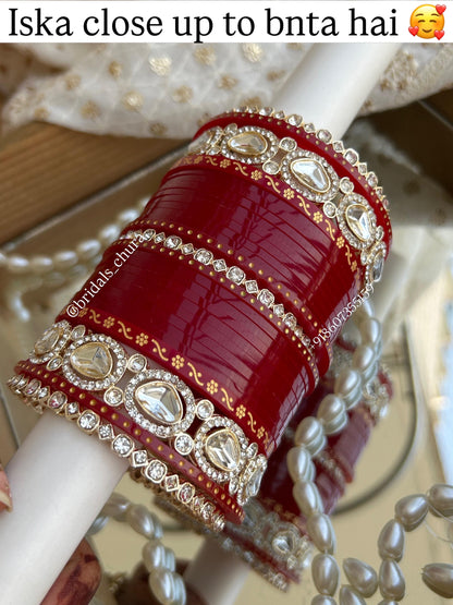 'Gurmanjot' Uncut polki  deep Red Bridal chura